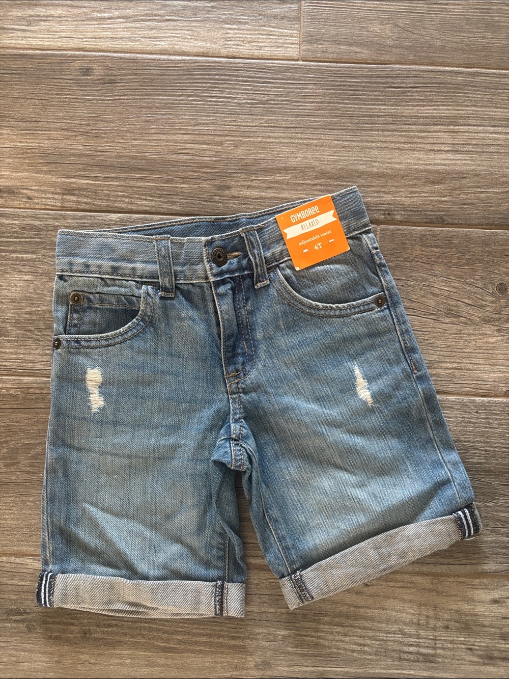 Gymboree NWT Boys (Size 4T) Blue Rolled Cuff Distressed Denim Shorts